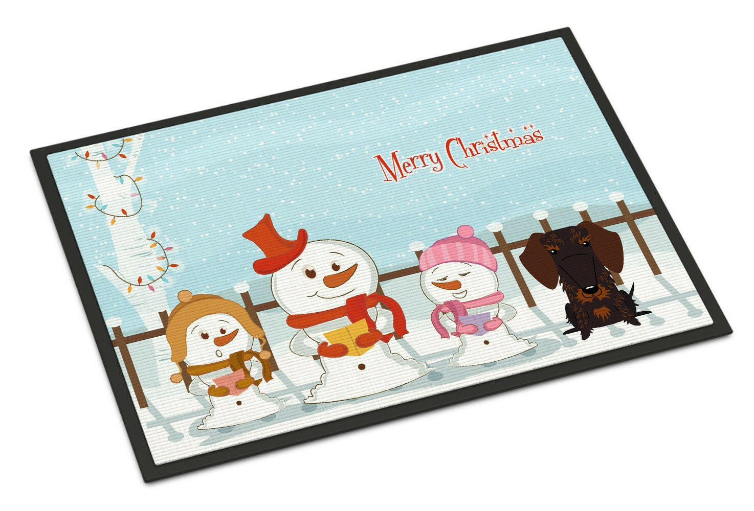 Merry Christmas Carolers Wire Haired Dachshund Chocolate Indoor or Outdoor Mat 24x36 BB2460JMAT - the-store.com