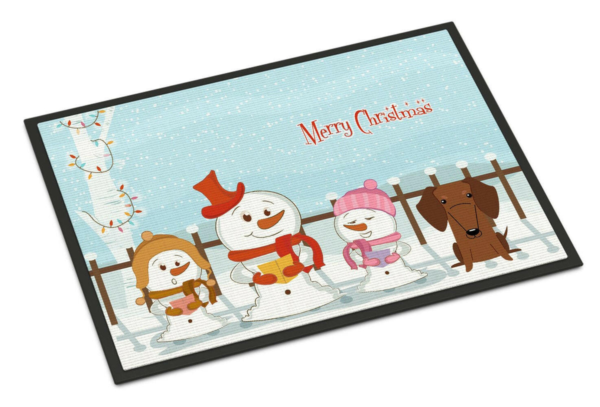 Merry Christmas Carolers Dachshund Red Brown Indoor or Outdoor Mat 24x36 BB2461JMAT - the-store.com