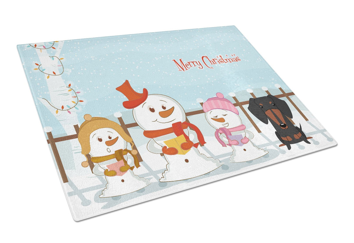 Caroline's Treasures Merry Christmas Carolers Dachshund Black Tan Glass Cutting Boards – Durable, Decorative Kitchen Art Large BB2463LCB