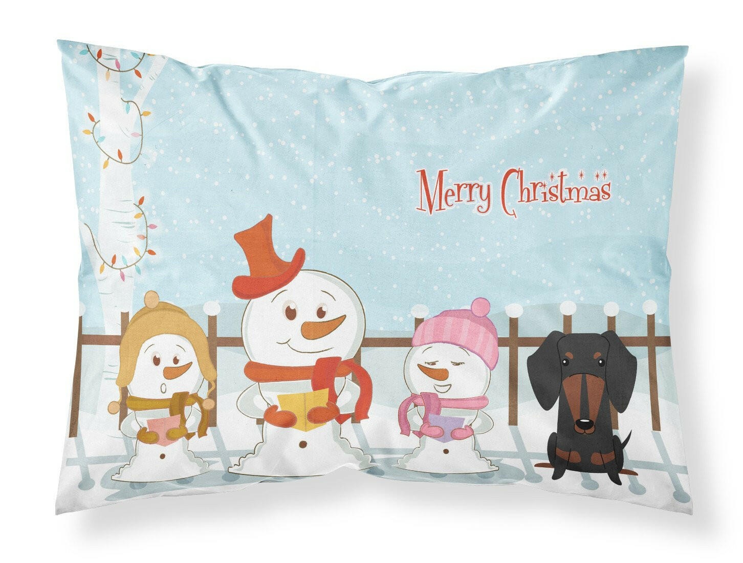 Merry Christmas Carolers Dachshund Black Tan Fabric Standard Pillowcase BB2463PILLOWCASE by Caroline's Treasures