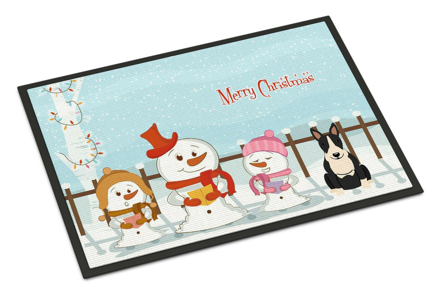 Merry Christmas Carolers Bull Terrier Black White Indoor or Outdoor Mat 18x27 BB2464MAT - the-store.com