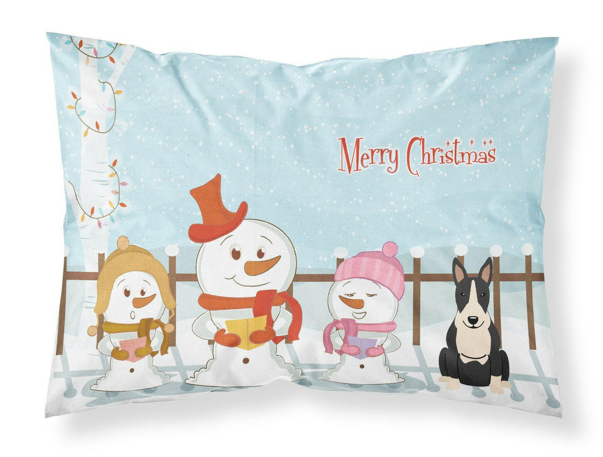 Merry Christmas Carolers Bull Terrier Black White Fabric Standard Pillowcase BB2464PILLOWCASE by Caroline&#39;s Treasures