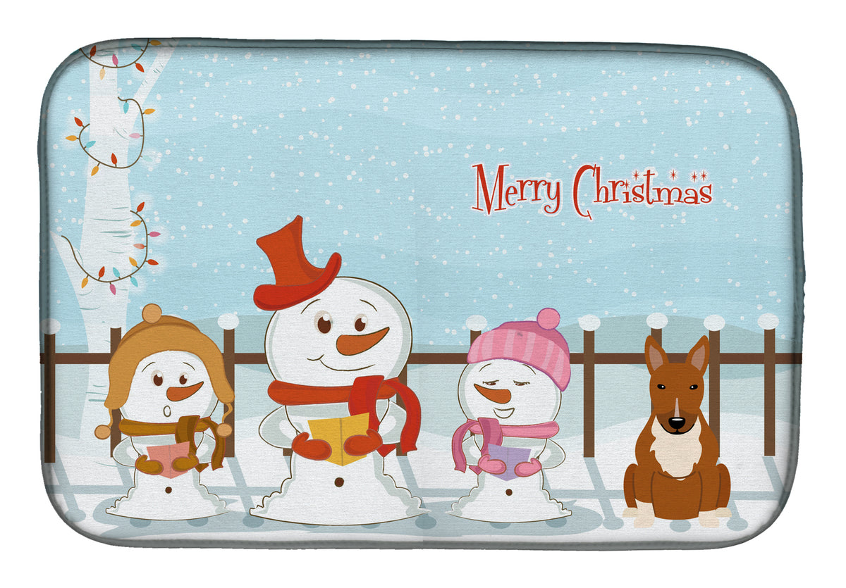 Merry Christmas Carolers Bull Terrier Red Dish Drying Mat BB2465DDM  the-store.com.