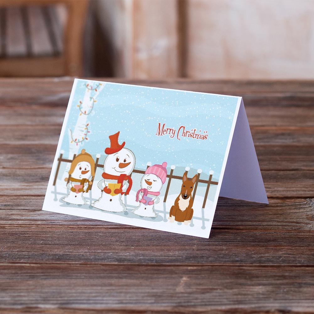 Buy this Merry Christmas Carolers Bull Terrier Red Greeting Cards and Envelopes Pack of 8