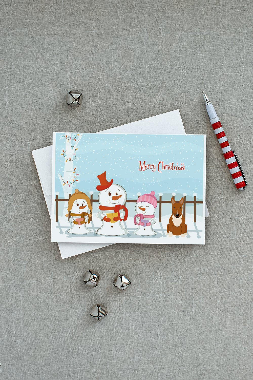 Merry Christmas Carolers Bull Terrier Red Greeting Cards and Envelopes Pack of 8 - the-store.com