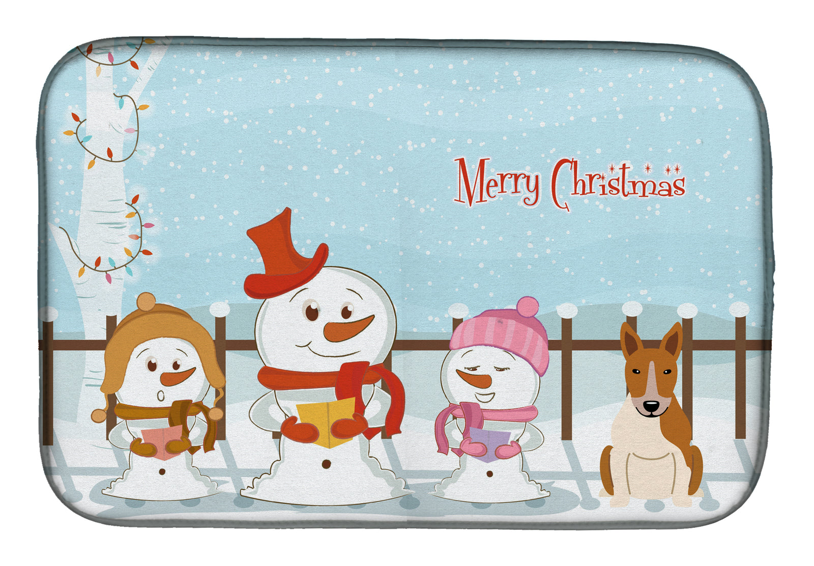 Merry Christmas Carolers Bull Terrier Red White Dish Drying Mat BB2466DDM  the-store.com.