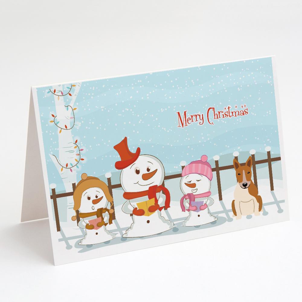 Buy this Merry Christmas Carolers Bull Terrier Red White Greeting Cards and Envelopes Pack of 8