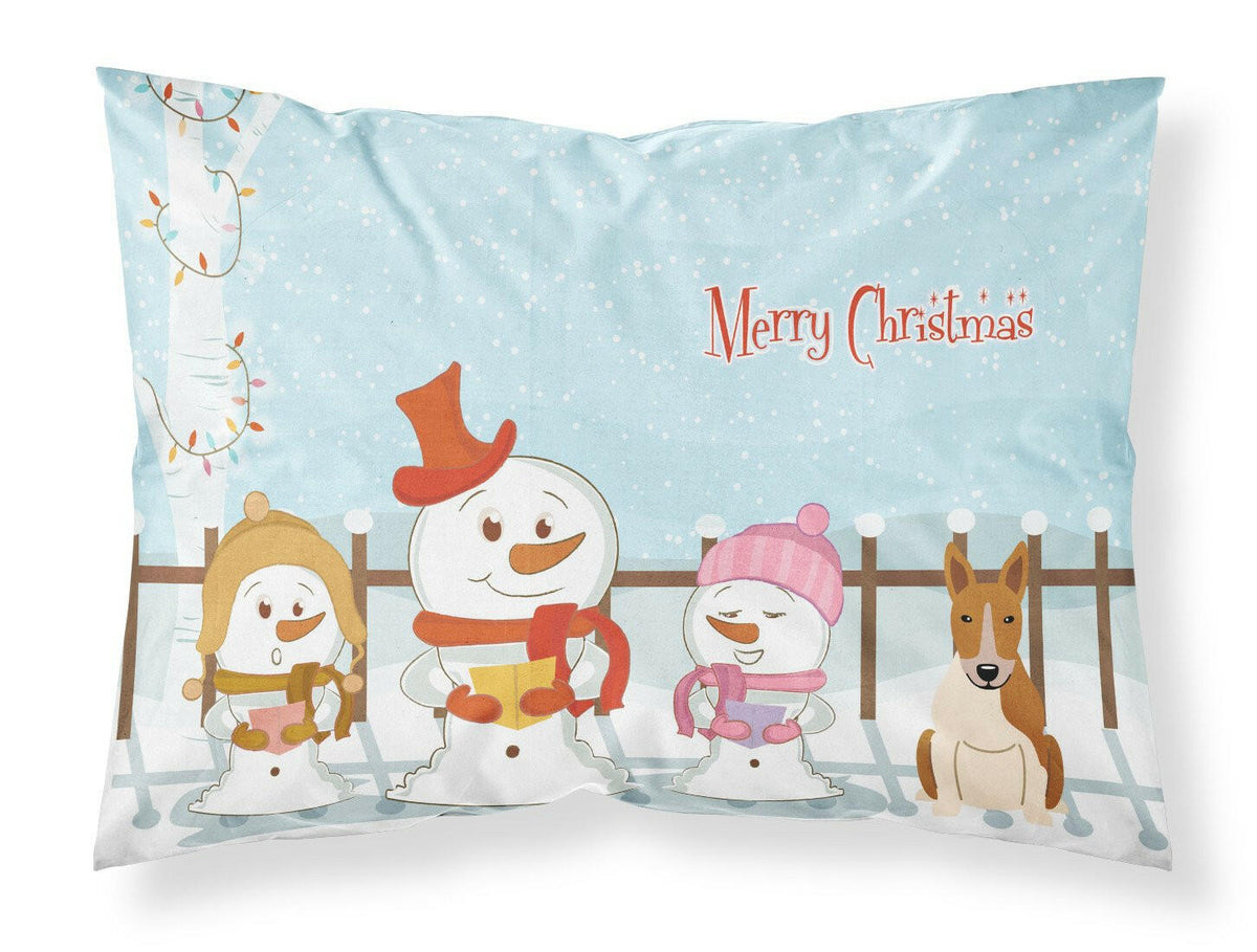 Merry Christmas Carolers Bull Terrier Red White Fabric Standard Pillowcase BB2466PILLOWCASE by Caroline&#39;s Treasures