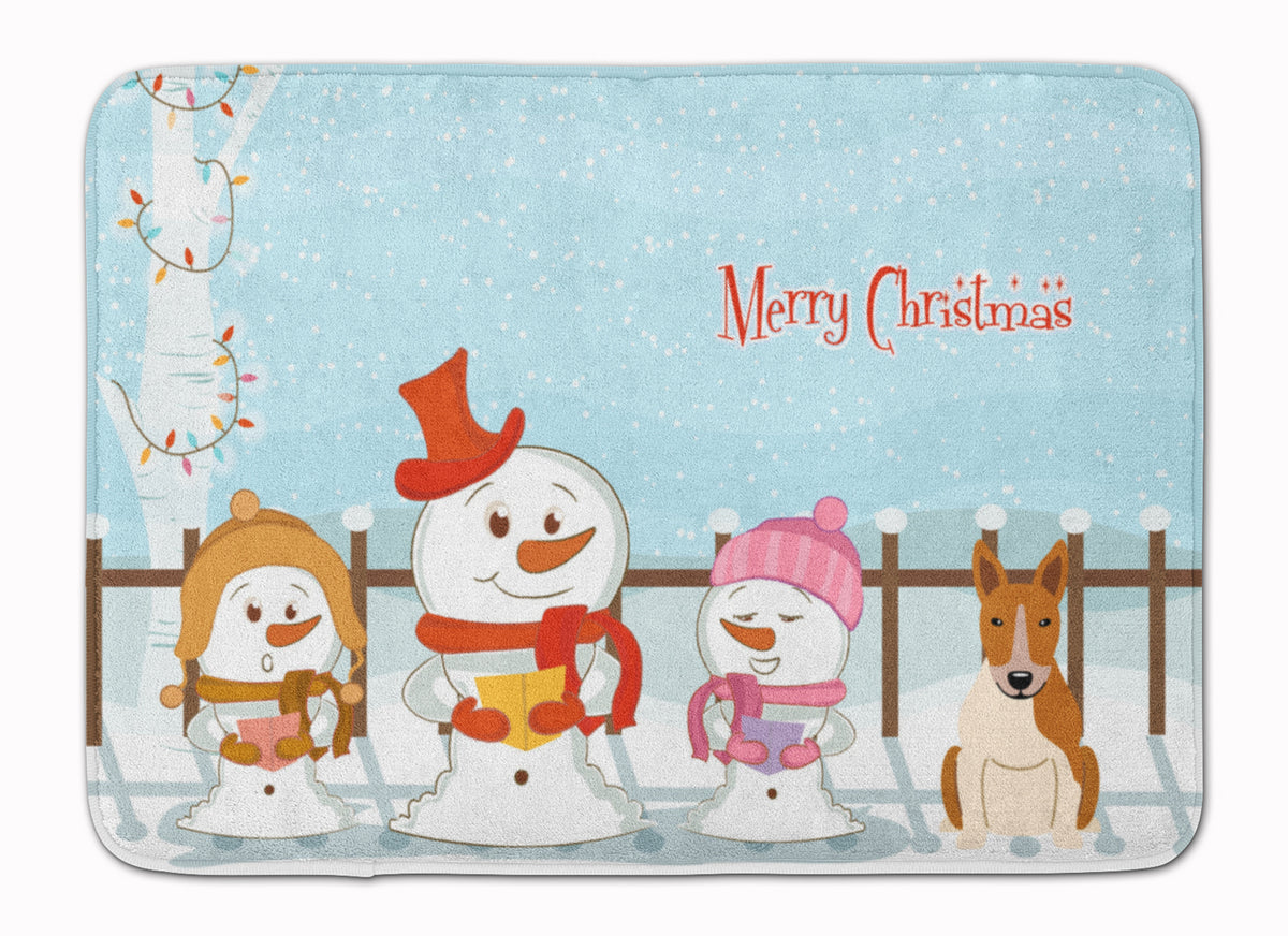 Merry Christmas Carolers Bull Terrier Red White Machine Washable Memory Foam Mat BB2466RUG - the-store.com