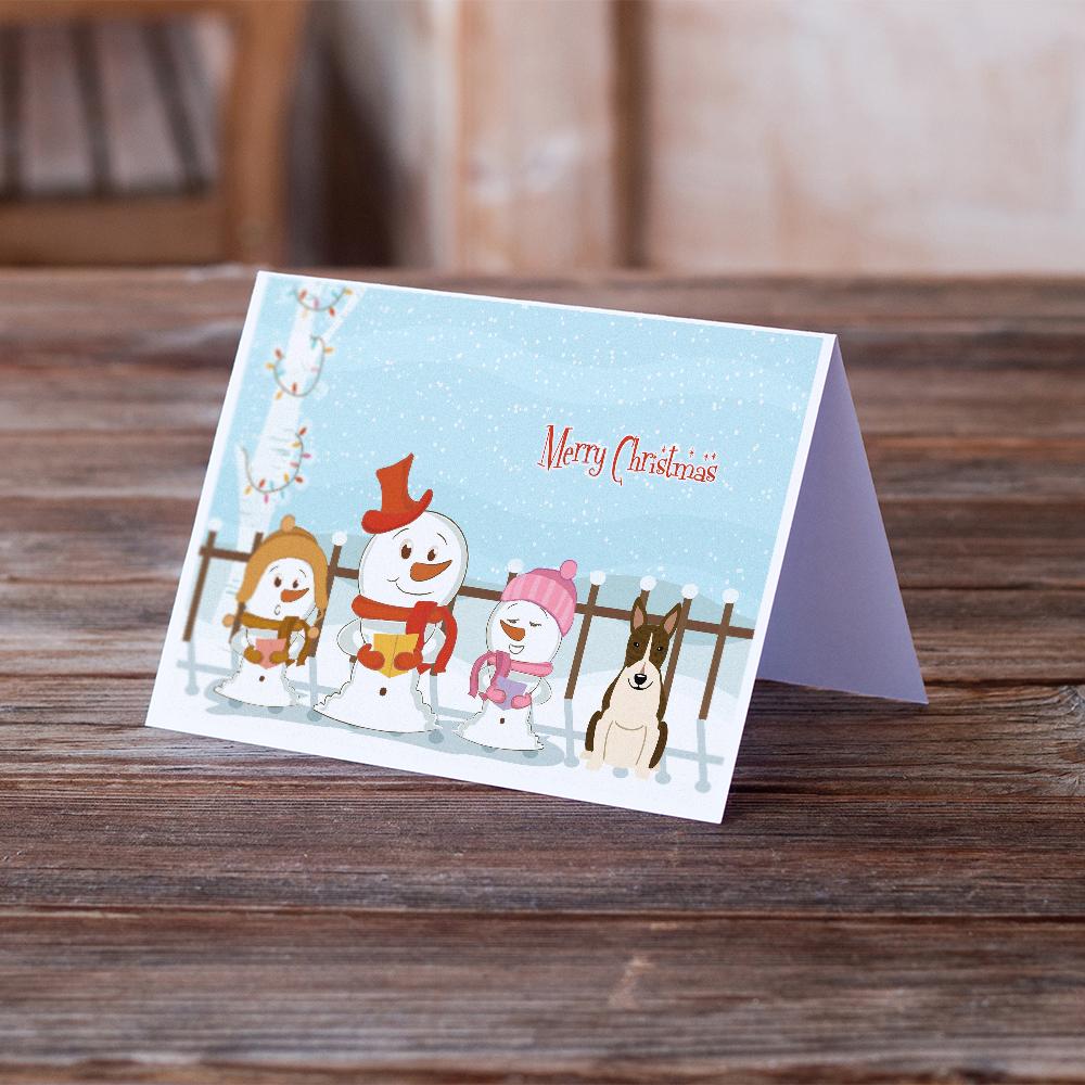 Buy this Merry Christmas Carolers Bull Terrier Dark Brindle Greeting Cards and Envelopes Pack of 8
