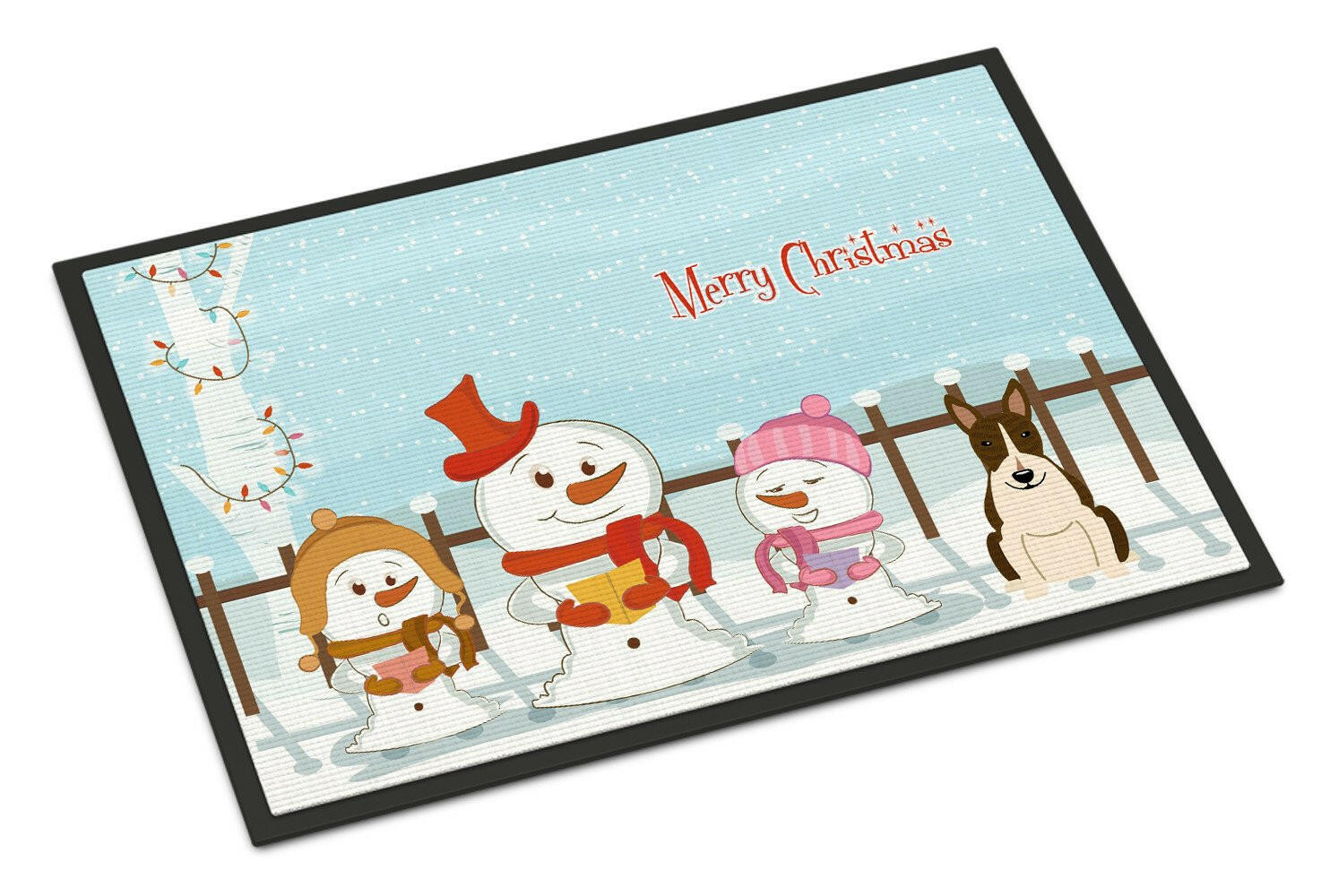 Merry Christmas Carolers Bull Terrier Dark Brindle Indoor or Outdoor Mat 18x27 BB2467MAT - the-store.com