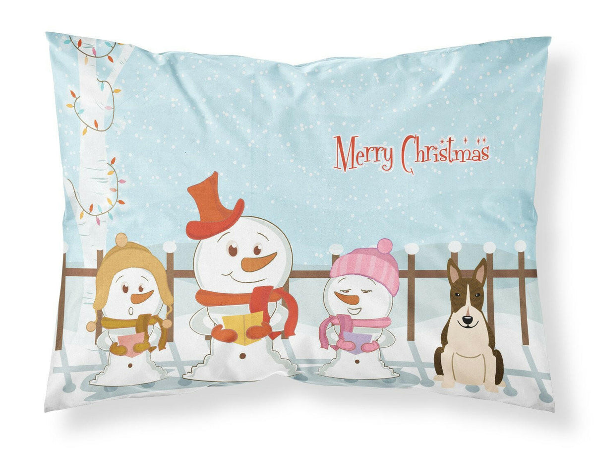 Merry Christmas Carolers Bull Terrier Dark Brindle Fabric Standard Pillowcase BB2467PILLOWCASE by Caroline&#39;s Treasures