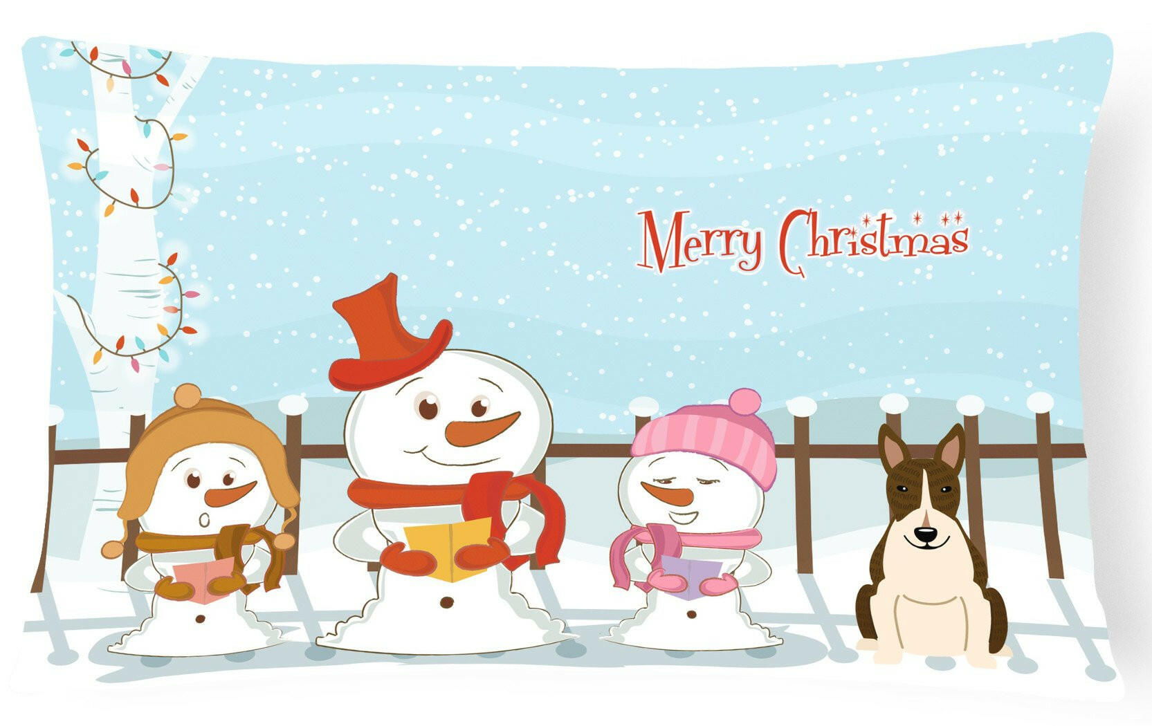 Merry Christmas Carolers Bull Terrier Dark Brindle Canvas Fabric Decorative Pillow BB2467PW1216 by Caroline's Treasures