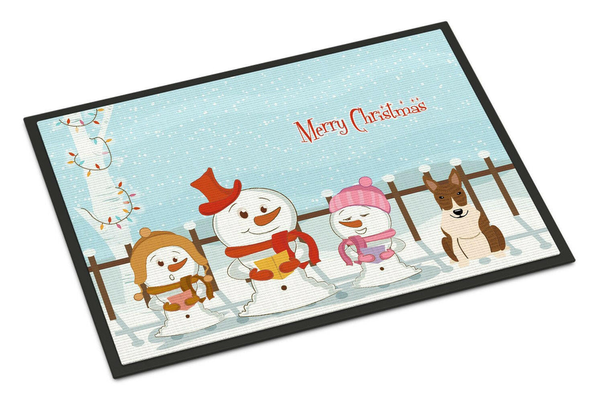 Merry Christmas Carolers Bull Terrier Brindle Indoor or Outdoor Mat 18x27 BB2468MAT - the-store.com