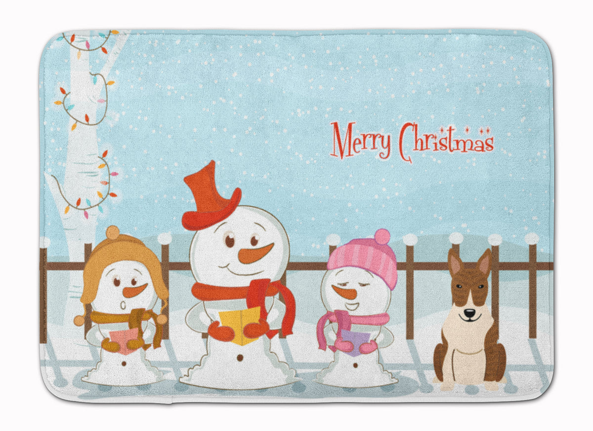Merry Christmas Carolers Bull Terrier Brindle Machine Washable Memory Foam Mat BB2468RUG - the-store.com