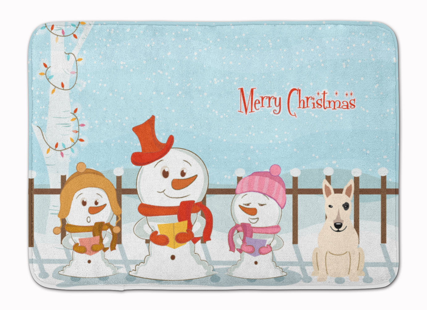 Merry Christmas Carolers Bull Terrier White Machine Washable Memory Foam Mat BB2469RUG - the-store.com