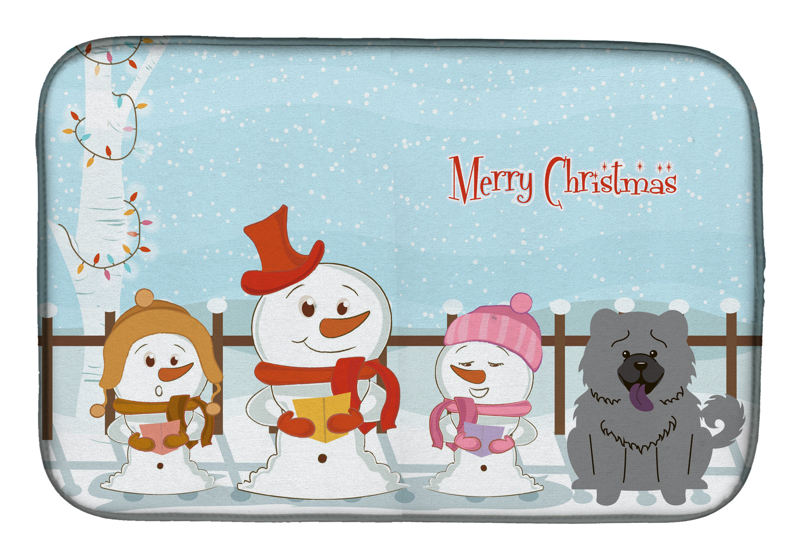 Merry Christmas Carolers Chow Chow Blue Dish Drying Mat BB2470DDM  the-store.com.