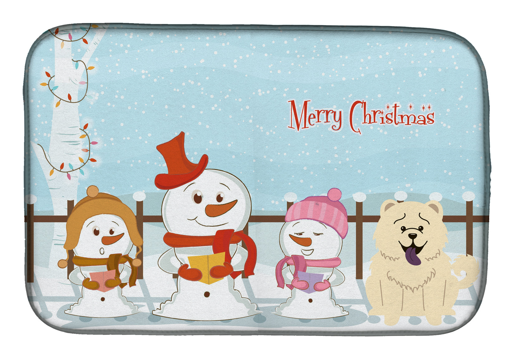 Merry Christmas Carolers Chow Chow White Dish Drying Mat BB2471DDM  the-store.com.