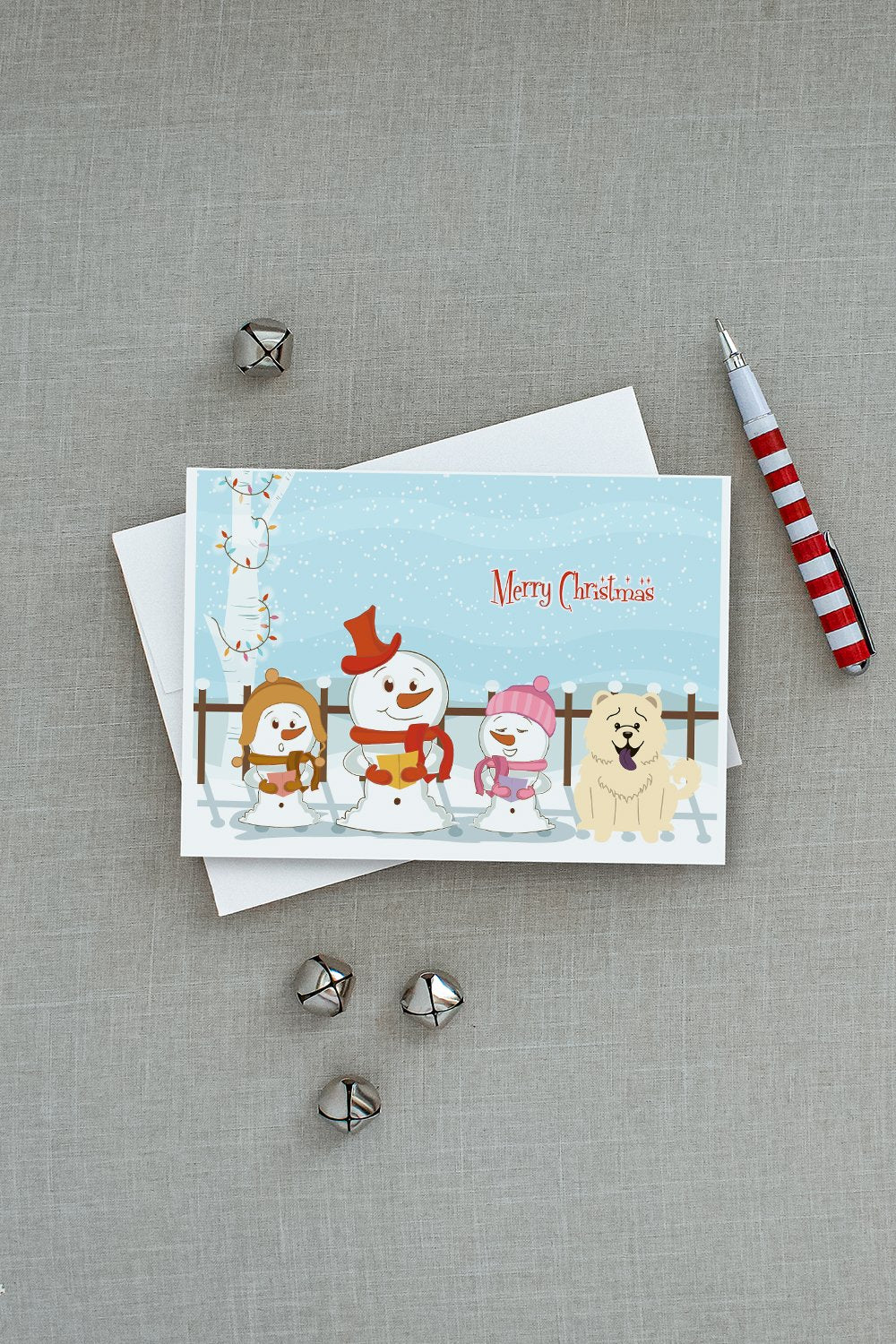 Merry Christmas Carolers Chow Chow White Greeting Cards and Envelopes Pack of 8 - the-store.com