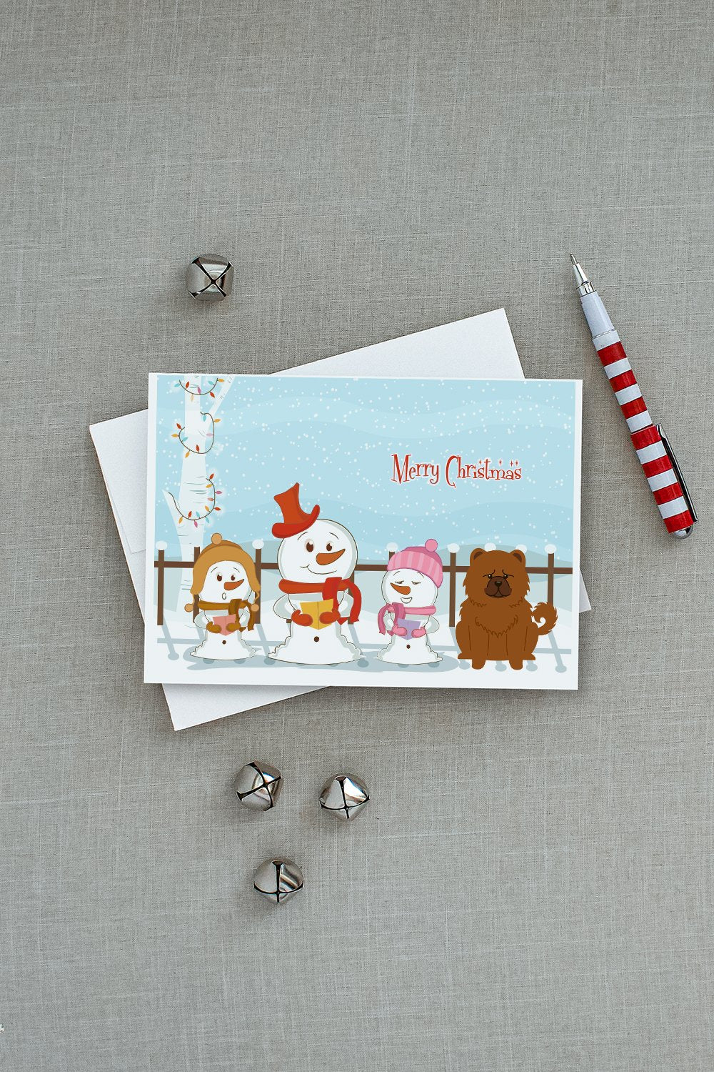 Merry Christmas Carolers Chow Chow Red Greeting Cards and Envelopes Pack of 8 - the-store.com