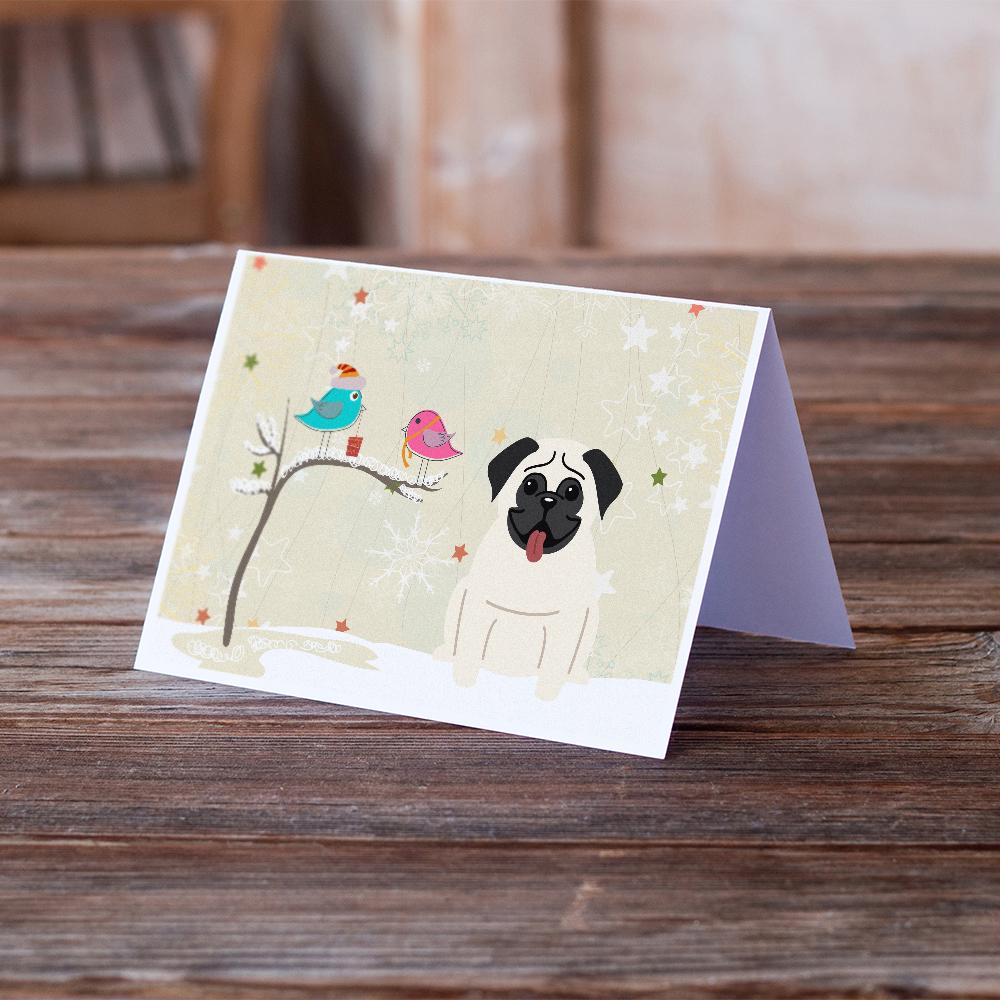 Christmas Presents between Friends Pug - Cream Greeting Cards and Envelopes Pack of 8 - the-store.com