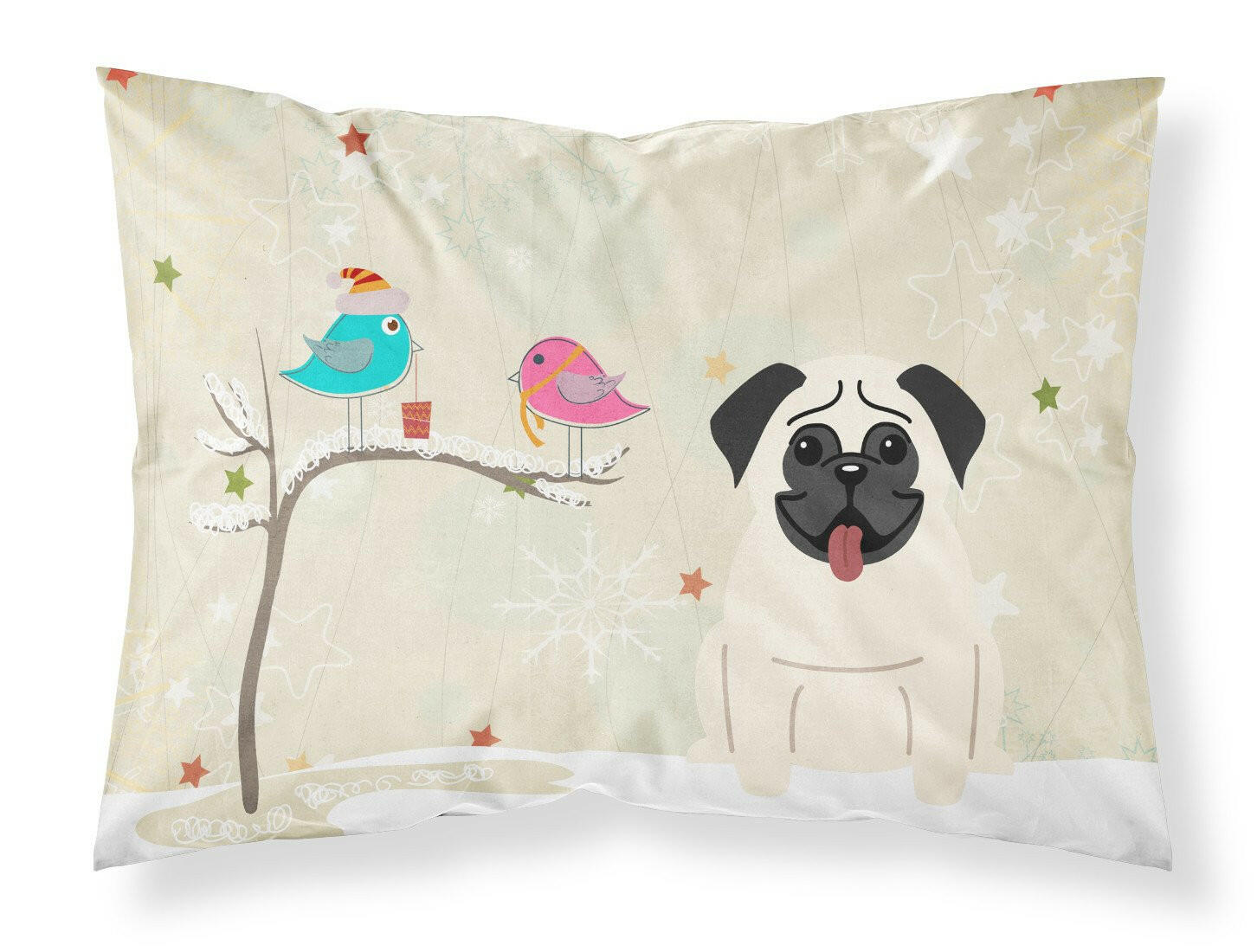 Christmas Presents between Friends Pug Cream Fabric Standard Pillowcase BB2476PILLOWCASE by Caroline's Treasures