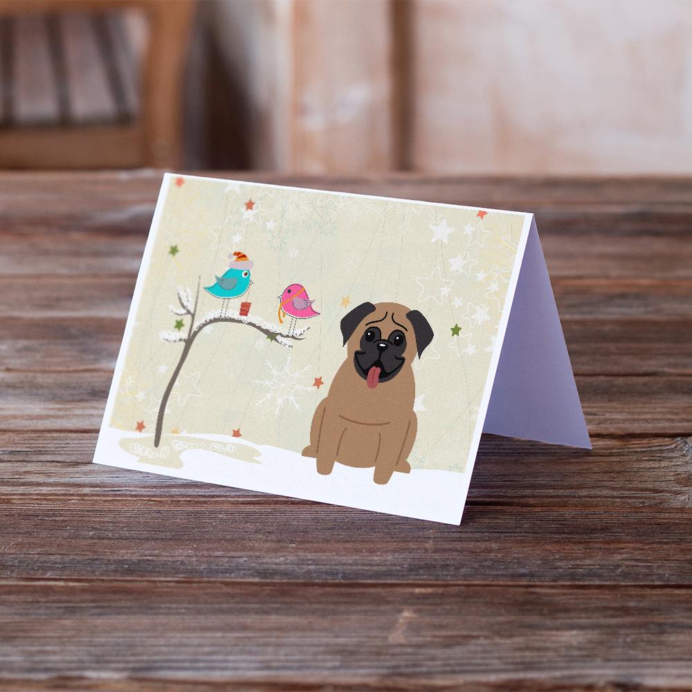 Christmas Presents between Friends Pug - Brown Greeting Cards and Envelopes Pack of 8 - the-store.com