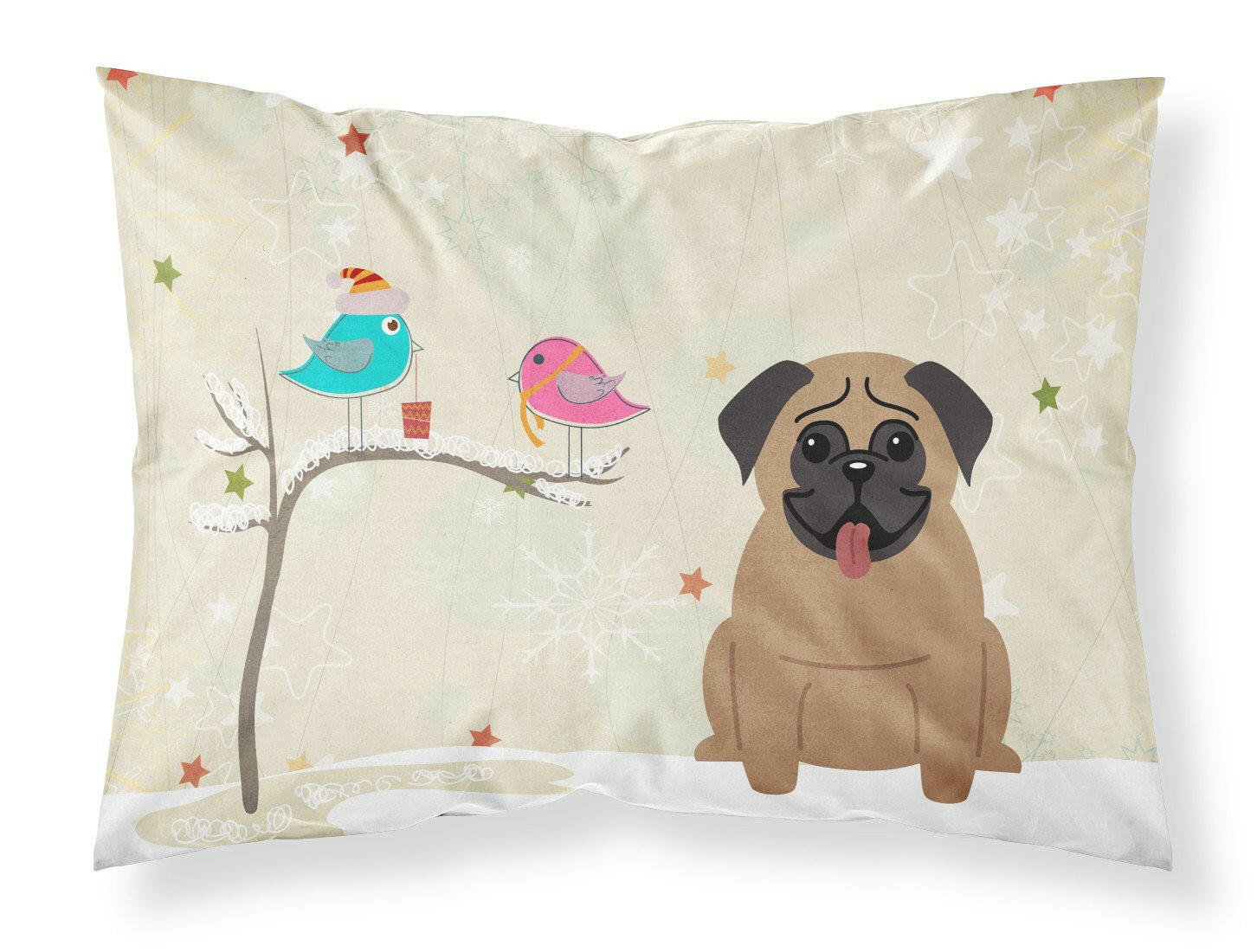 Christmas Presents between Friends Pug Brown Fabric Standard Pillowcase BB2477PILLOWCASE by Caroline's Treasures