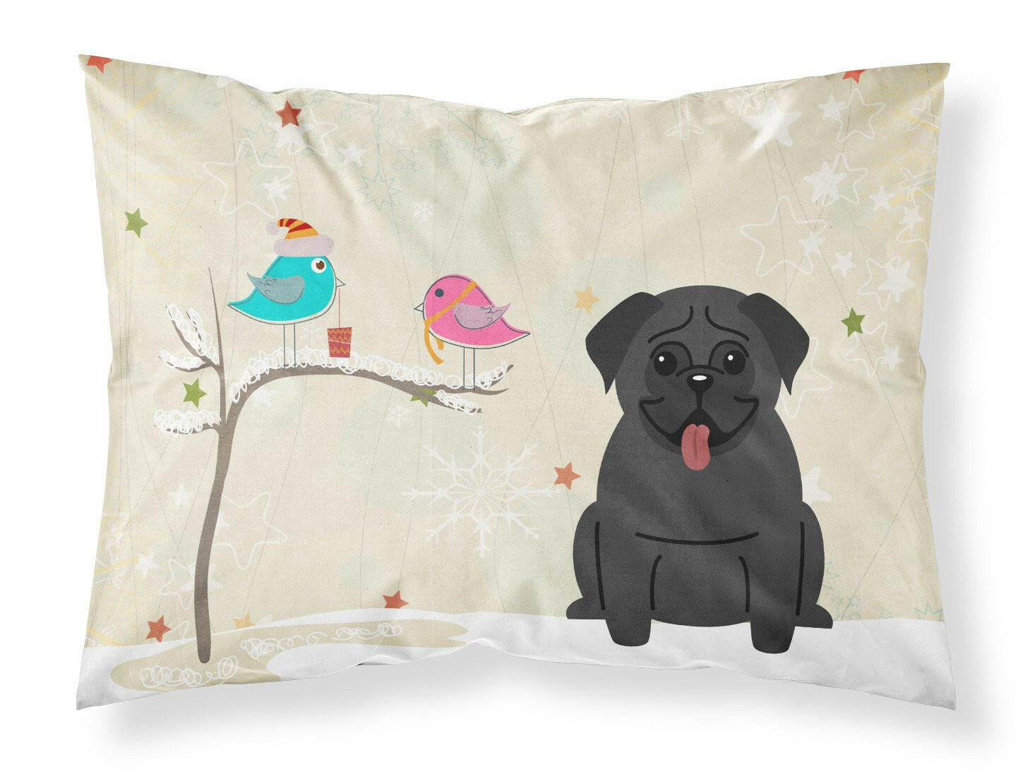 Christmas Presents between Friends Pug Black Fabric Standard Pillowcase BB2478PILLOWCASE by Caroline's Treasures