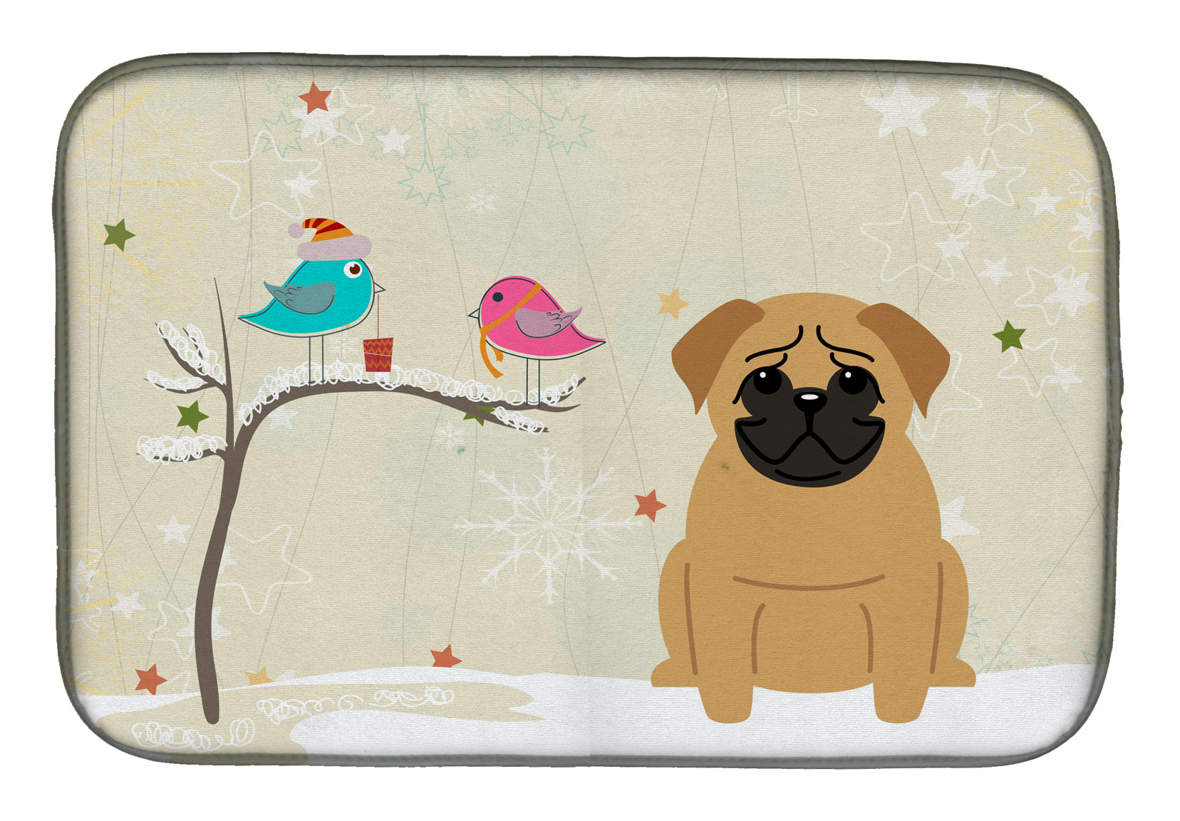 Christmas Presents between Friends Pug Brown Dish Drying Mat BB2479DDM  the-store.com.