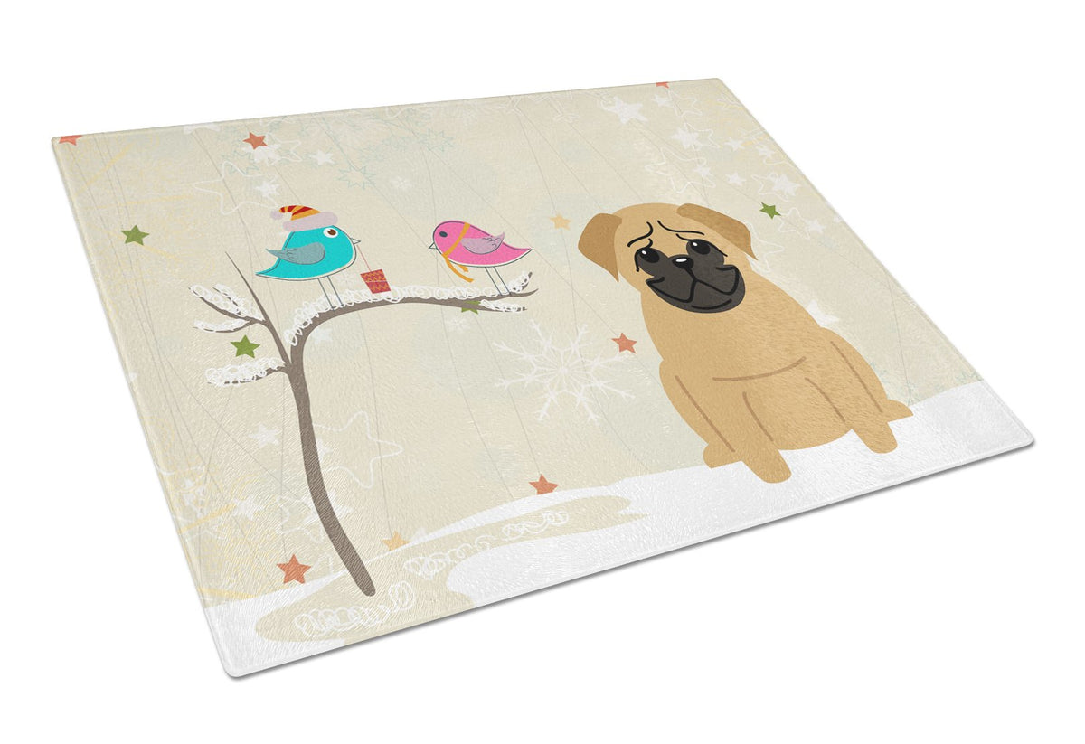Christmas Presents between Friends Pug Brown Glass Cutting Board Large BB2479LCB by Caroline&#39;s Treasures