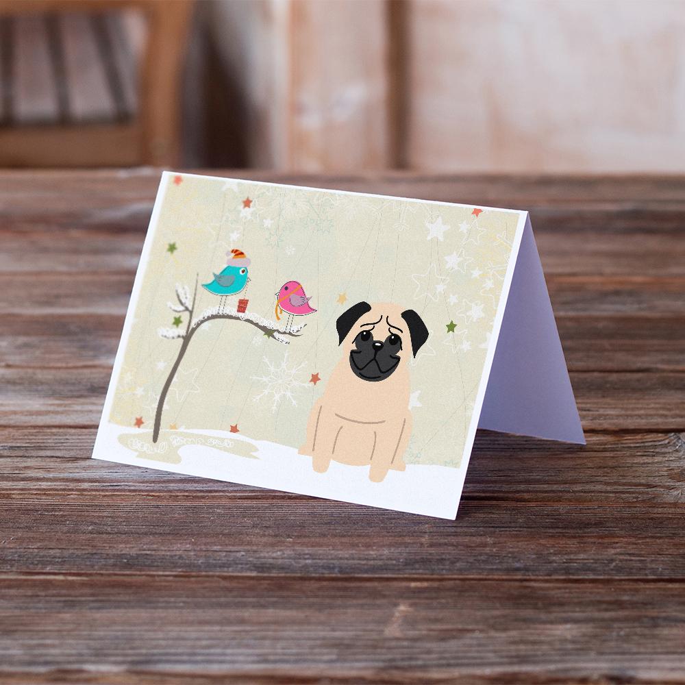 Christmas Presents between Friends Pug - Fawn Greeting Cards and Envelopes Pack of 8 - the-store.com