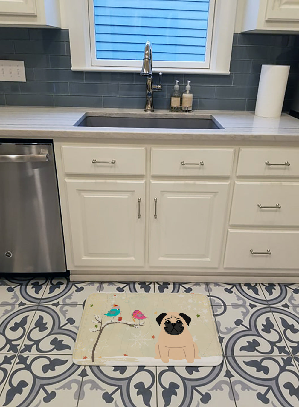 Christmas Presents between Friends Pug Fawn Machine Washable Memory Foam Mat BB2480RUG - the-store.com