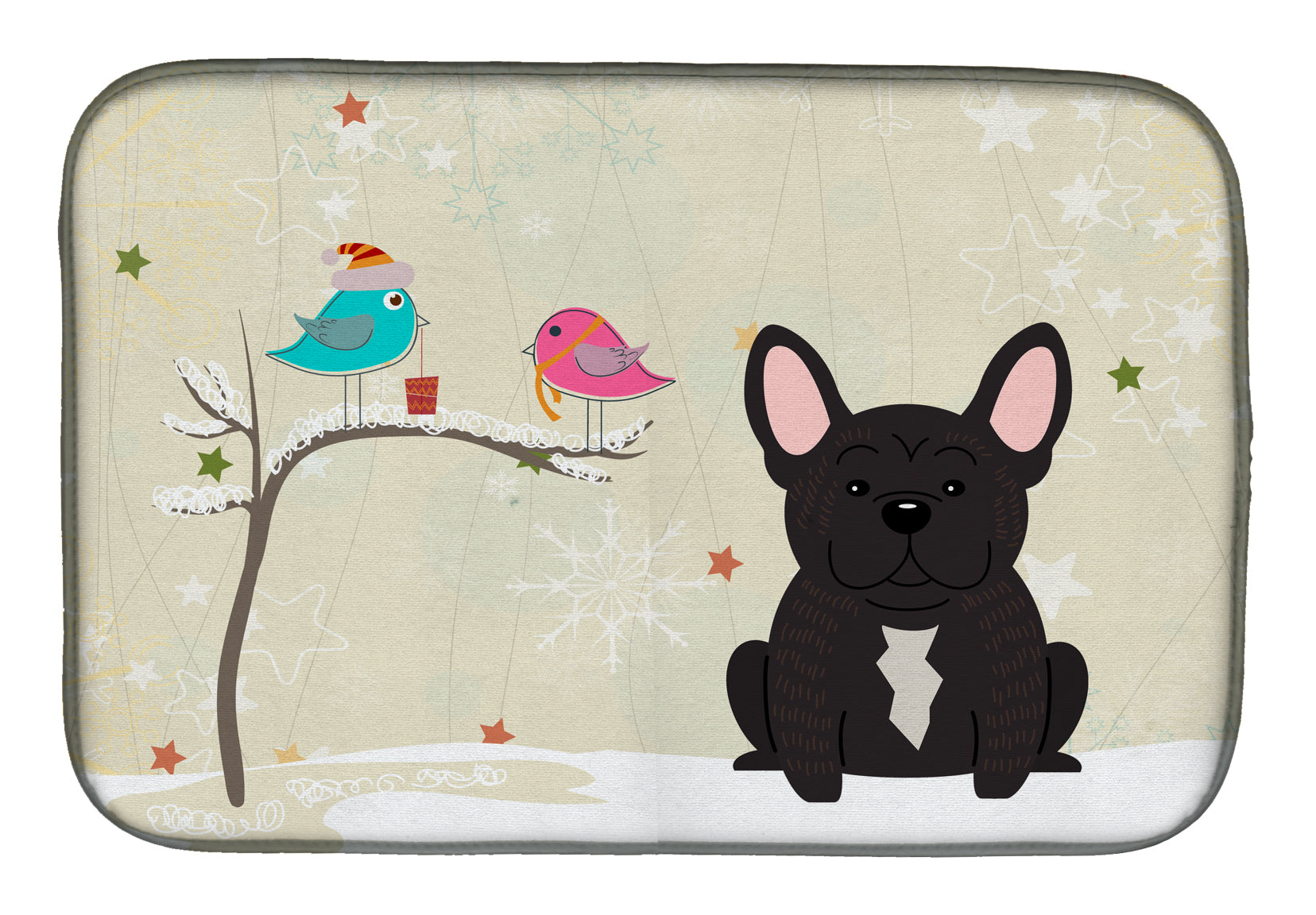 Christmas Presents between Friends French Bulldog Brindle Dish Drying Mat BB2481DDM  the-store.com.