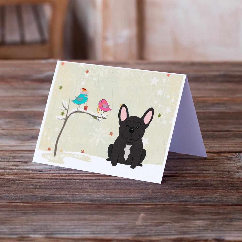 Buy this Christmas Presents between Friends French Bulldog - Brindle Greeting Cards and Envelopes Pack of 8