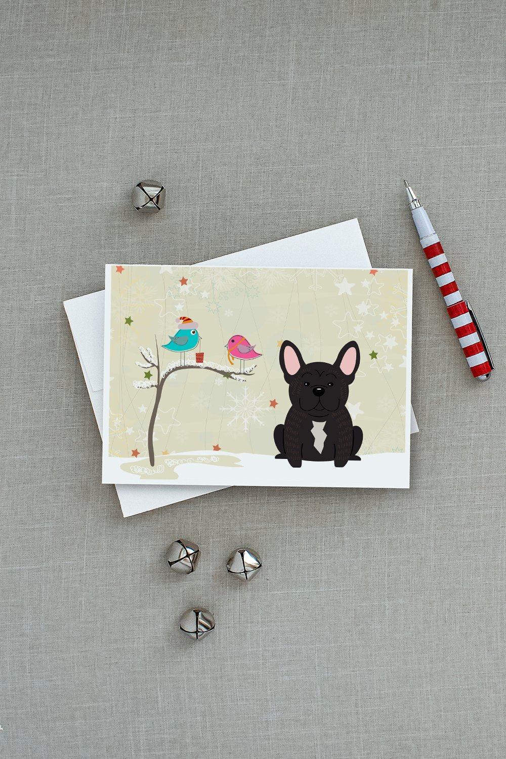 Christmas Presents between Friends French Bulldog - Brindle Greeting Cards and Envelopes Pack of 8 - the-store.com