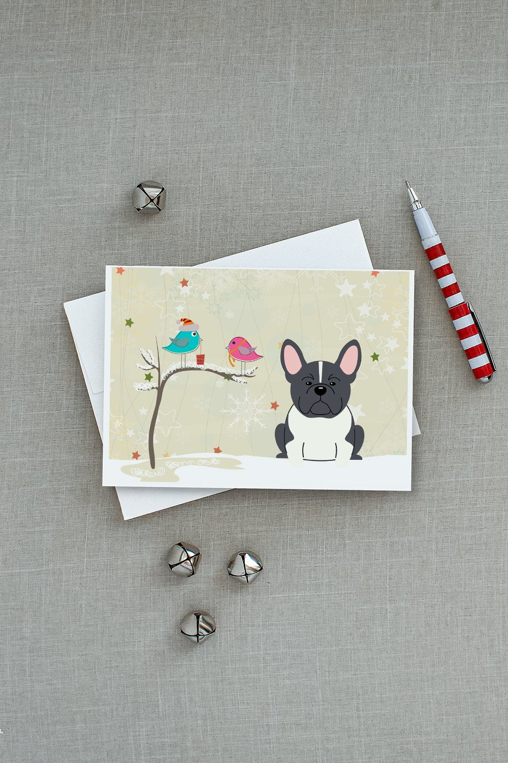Christmas Presents between Friends French Bulldog - Black and White Greeting Cards and Envelopes Pack of 8 - the-store.com