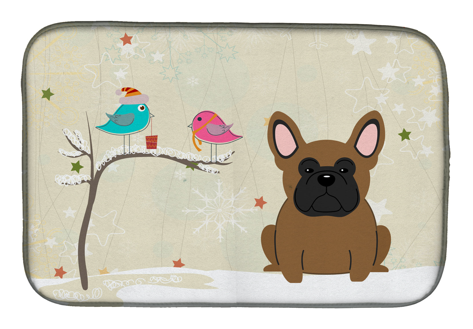 Christmas Presents between Friends French Bulldog Brown Dish Drying Mat BB2485DDM  the-store.com.