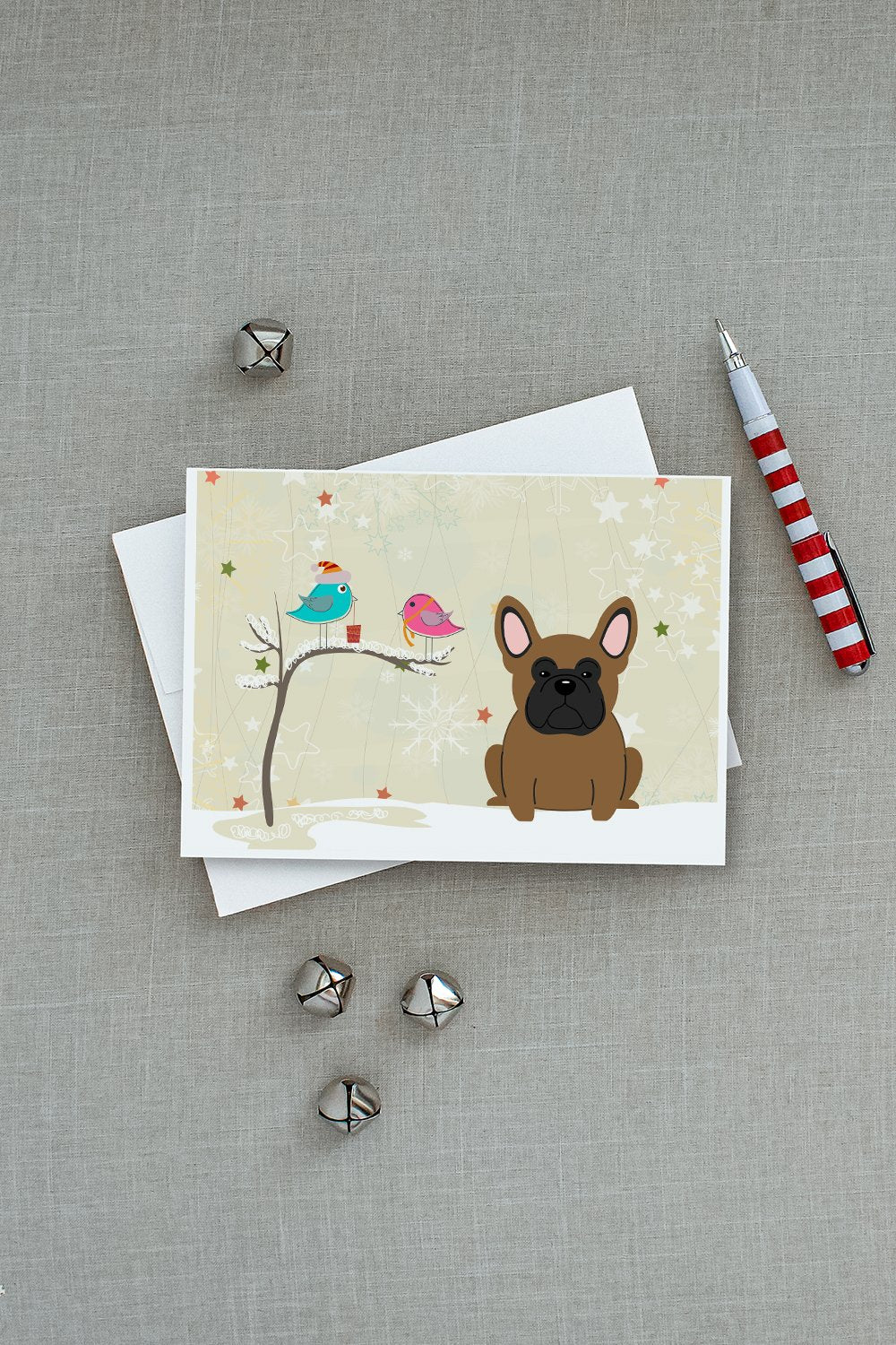 Christmas Presents between Friends French Bulldog - Brown Greeting Cards and Envelopes Pack of 8 - the-store.com