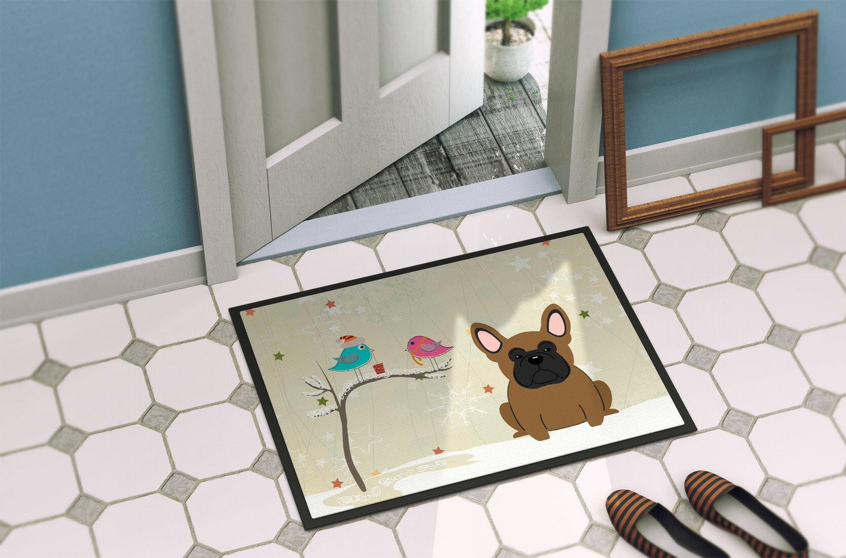 Christmas Presents between Friends French Bulldog Brown Indoor or Outdoor Mat 24x36 BB2485JMAT - the-store.com