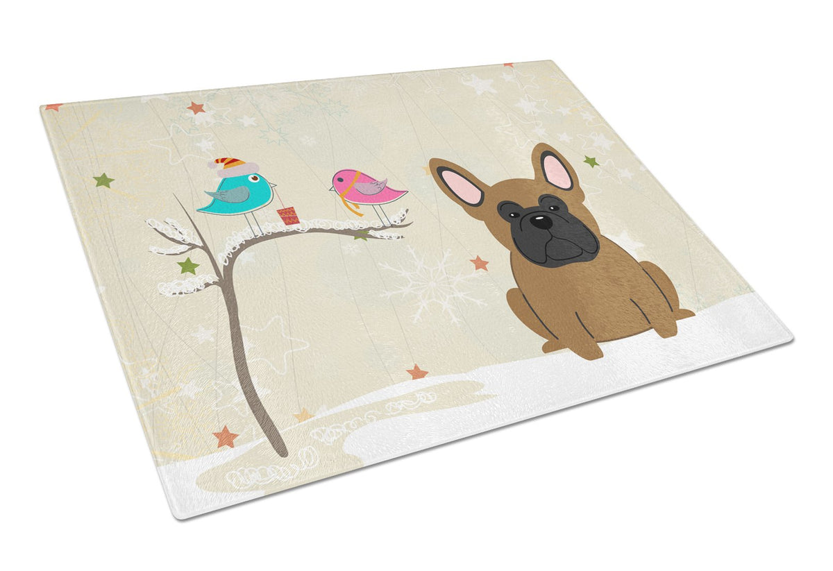 Christmas Presents between Friends French Bulldog Brown Glass Cutting Board Large BB2485LCB by Caroline&#39;s Treasures