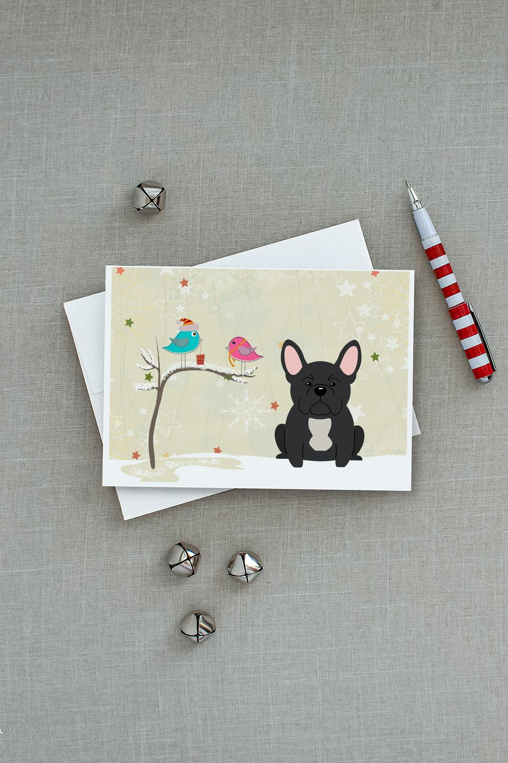 Christmas Presents between Friends French Bulldog - Black Greeting Cards and Envelopes Pack of 8 - the-store.com
