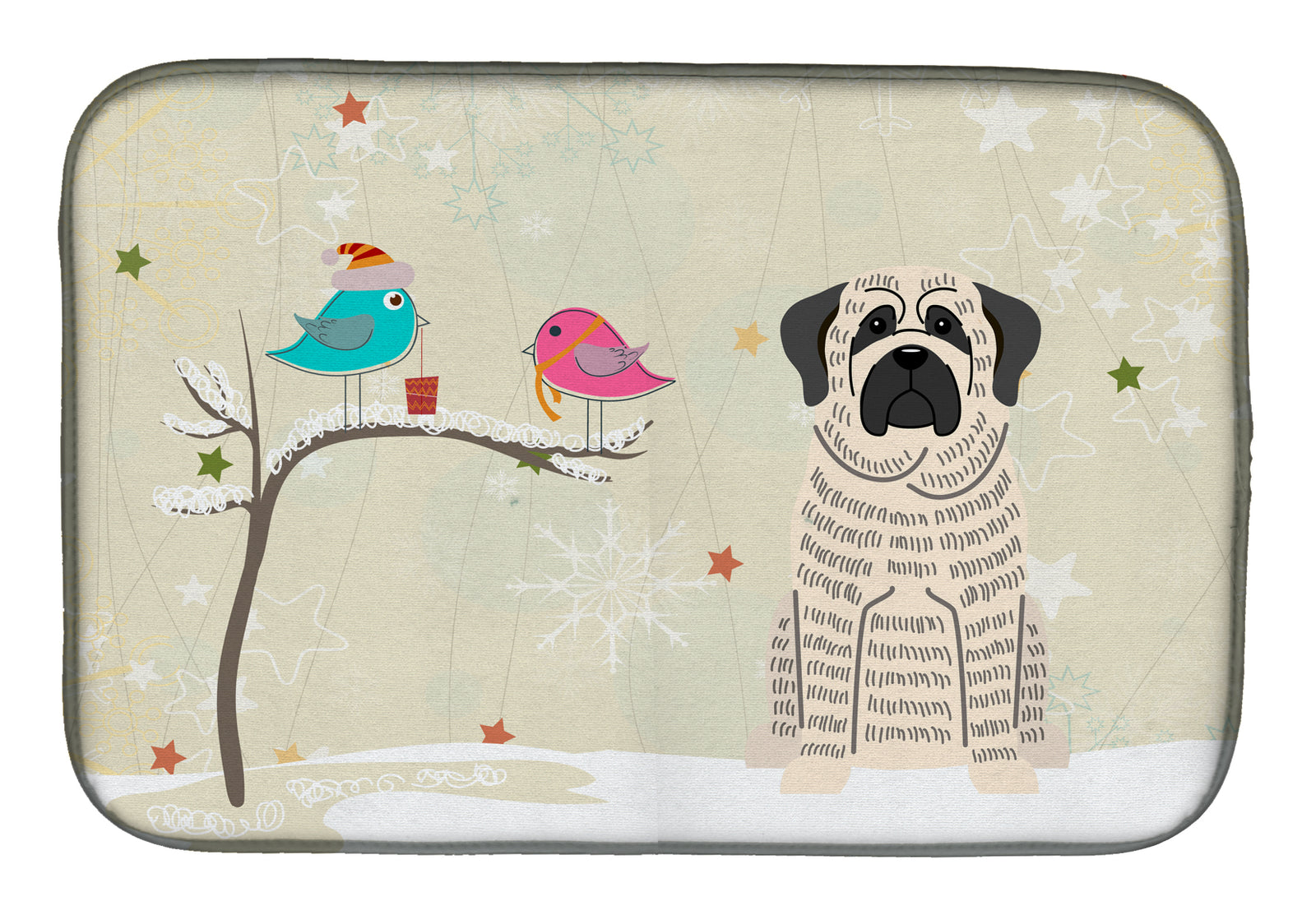 Christmas Presents between Friends Mastiff Brindle White Dish Drying Mat BB2488DDM  the-store.com.