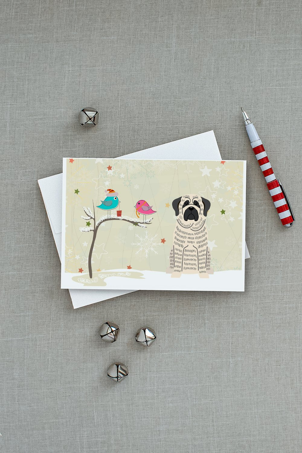 Christmas Presents between Friends Mastiff - Brindle and White Greeting Cards and Envelopes Pack of 8 - the-store.com
