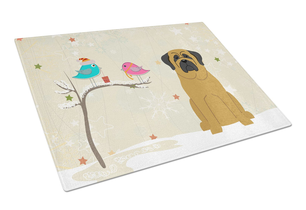 Christmas Presents between Friends Mastiff Glass Cutting Board Large BB2490LCB by Caroline&#39;s Treasures