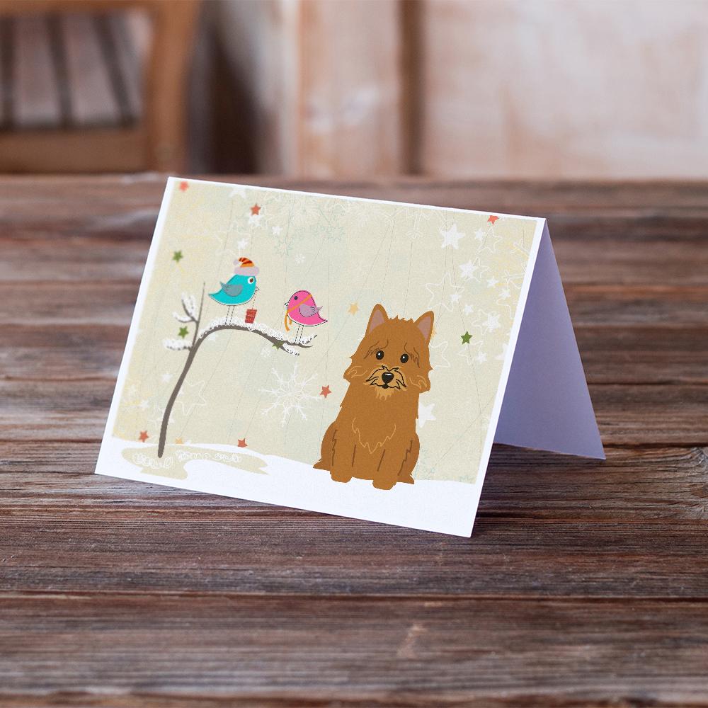 Christmas Presents between Friends Norwich Terrier Greeting Cards and Envelopes Pack of 8 - the-store.com