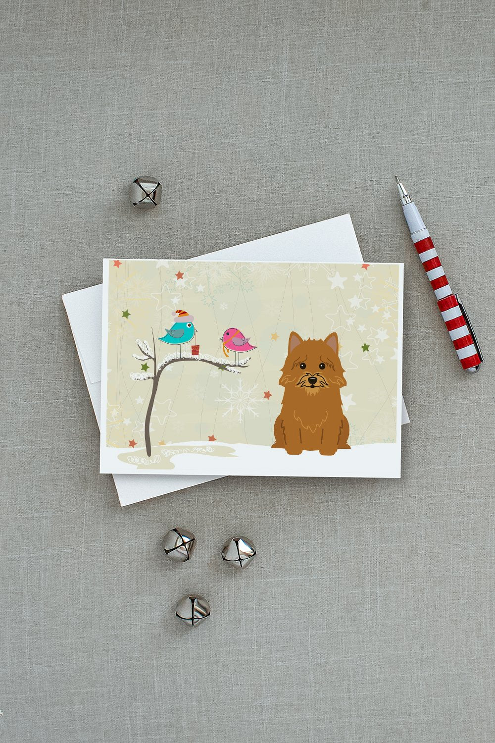 Christmas Presents between Friends Norwich Terrier Greeting Cards and Envelopes Pack of 8 - the-store.com