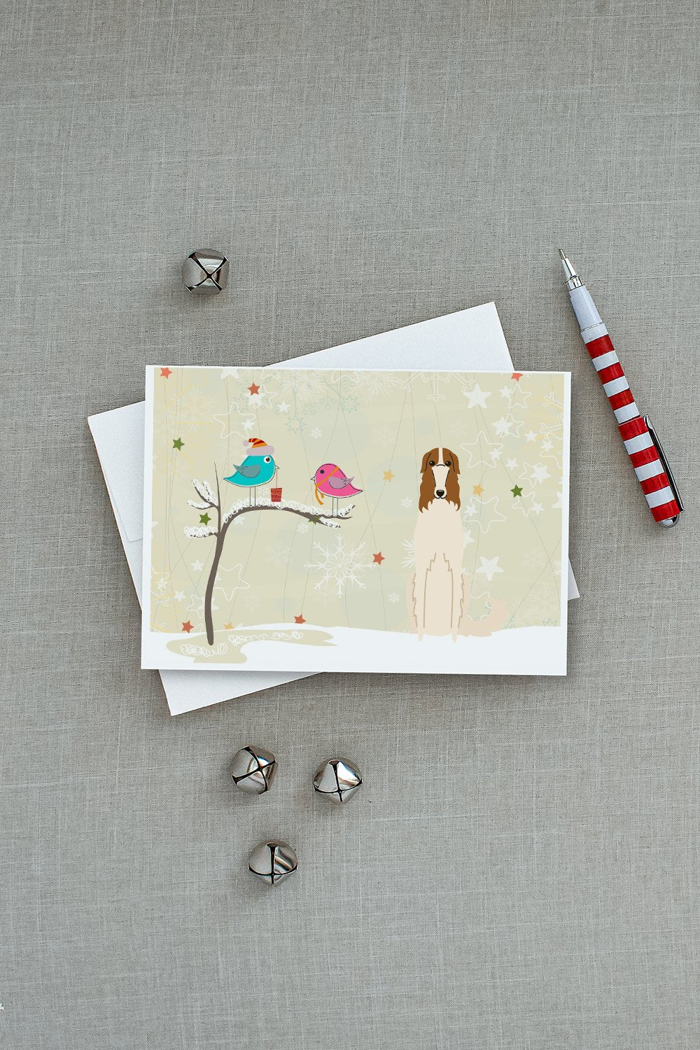 Christmas Presents between Friends Borzoi Greeting Cards and Envelopes Pack of 8 - the-store.com