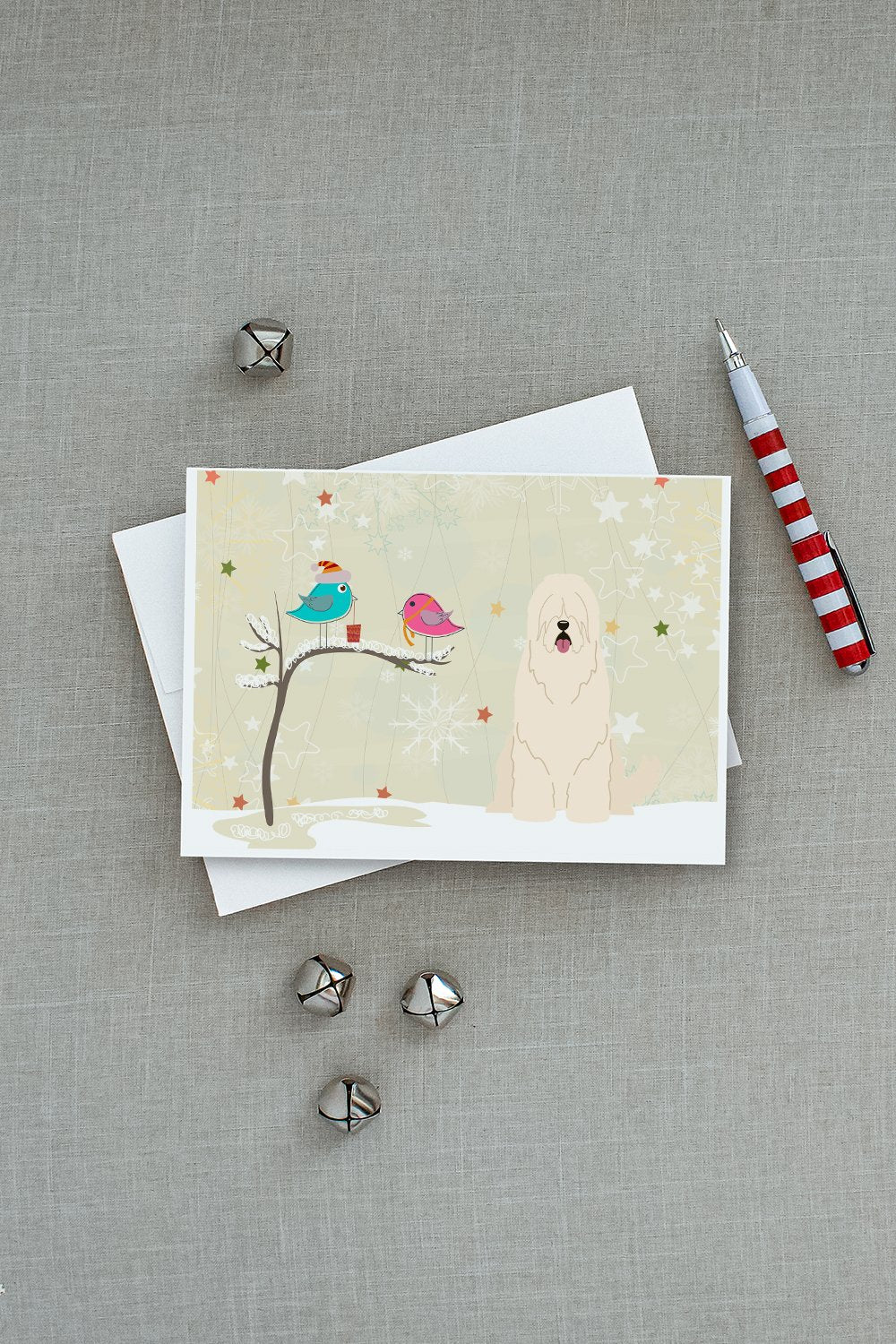 Christmas Presents between Friends South Russian Sheepdog Greeting Cards and Envelopes Pack of 8 - the-store.com