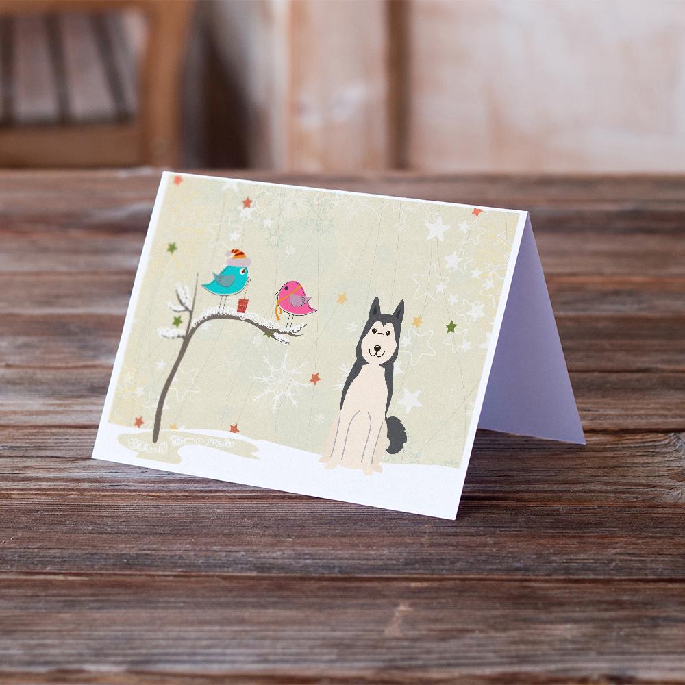 Caroline's Treasures Christmas Presents between Friends West Siberian Laika Spitz Greeting Cards - Blank Note Cards – 8-Pack of Artist-Designed Cards with Envelopes